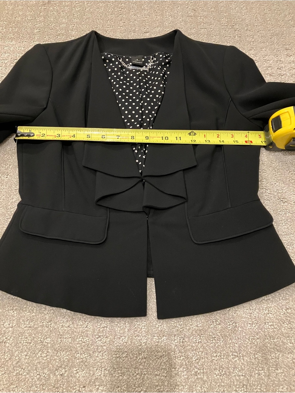 White House Black Market Black Ruffle Front Open Blazer Jacket Size 6 - Picture 9 of 12